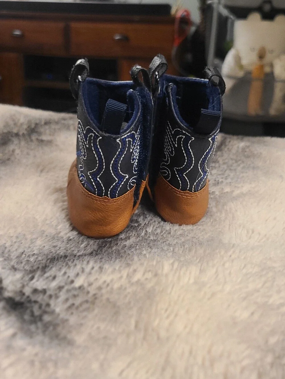 Baby/Infant Navy and Brown Cowboy Booties - Soft Pull-On Kids Boots